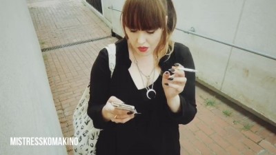 smoking break outside while on phone and ignoring everyone