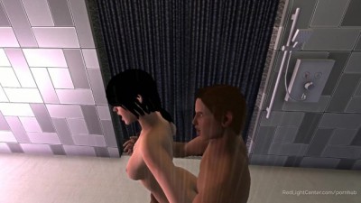 Brunette Fucked from behind in Shower by Brown Guy and Creampied
