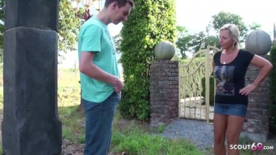 MILF Catch Young Virgin Guy Jerking in the Garden and help him with Defloration (+18)
