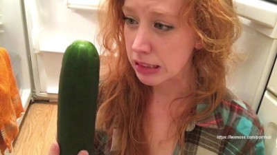 slutty redhead fucks hairy pussy with cucumber for Stepdaddy