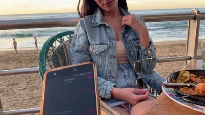 Public Masturbation with Lovense PART 5 in Street Cafe & Funny Walk