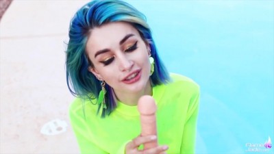 Blue-haired Teen Riding and Suck Dildo (+18)
