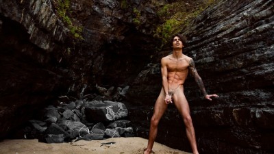 male model outdoor masturbation on secluded beach