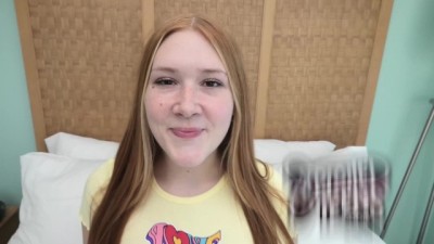 Redheaded teen with freckles and red pubic hair sucks cock (+18)