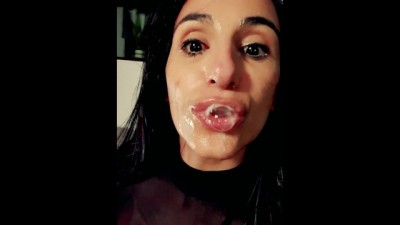 Hot Latina Drinks Hot Cumshot before go to Bed