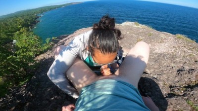 Cute Teen does Risky Deepthroat on Park Trail Cliff Side by the Beach (+18)